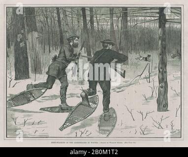 Dopo Winslow Homer, Deer-Stalking negli Adirondacks in inverno (Ogni Sabato, Vol. II, New Series), Dopo Winslow Homer (American, Boston, Massachusetts 1836–1910 Prouts Neck, Maine), 21 gennaio 1871, incisione del legno, foglio: 10 9/16 x 14 5/8 in. (26,8 x 37,1 cm), immagine: 8 7/8 x 11 3/4 in. (22,5 x 29,8 cm), blocco: 9 1/8 x 12 1/16 in. (23,2 x 30,6 cm), stampe Foto Stock