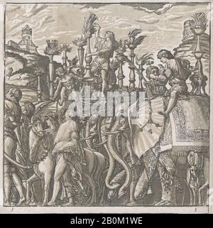 Andrea Andreani, Foglio 5: Elefanti, Dal Trionfo Di Giulio Cesare, Andrea Andreani (Mantova, 1558/1559-1629), Relatore Intermediale Bernardo Malpizi (Italiano, Ca. 1553–1623), Dopo Andrea Mantegna (Italiano, Isola di Carturo 1430/31–1506 Mantova), 1599, legno Chiaroscuro tagliato da due blocchi in inchiostro marrone chiaro, foglio: 15 1/2 × 15 1/4 in. (39,3 × 38,8 cm), immagine: 14 1/2 × 14 3/4 in. (36,8 × 37,5 cm), stampe Foto Stock