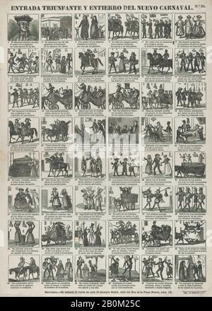 Antonio Bosch, Broadside con 48 scene relative al carnevale di Barcellona, ca. 1860–70, incisione in legno, foglio: 17 5/16 × 12 5/8 in. (44 × 32 cm), stampe Foto Stock