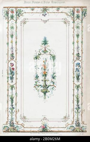 Anonimo, Francese, 19th secolo, Décor Fleurs et Bois Rustiques, Anonymous, Francese, 19th secolo, 19th secolo, Lithograph con acquerello, immagine: 14 1/16 × 9 3/8 in. (35,7 × 23,8 cm), foglio: 15 1/4 × 10 1/4 in. (38,8 × 26,1 cm), stampe Foto Stock