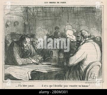 Honoré Daumier, Birra? Mai! Solo l'absinthe può rimettere un compagno sui suoi piedi, dai 'cinesi di Parigi', pubblicati in le Charivari, 18 dicembre 1863, 'i cinesi di Parigi' (Les Chinois de Paris), Honoré Daumier (francese, Marsiglia 1808–1879 Valmondois), 18 dicembre 1863, Lithograph su carta da giornale; secondo stato di due (immagine Delteil): 7 11/16 × 10 1/4 in. (19,6 × 26 cm), foglio: 11 1/2 × 11 1/4 in. (29,2 × 28,6 cm), stampe Foto Stock