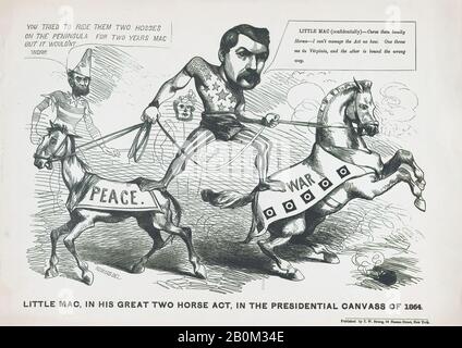 Justin H. Howard, Piccolo Mac, nel Suo grande Due cavallo atto, nel Presendential tela di 1864, Justin H. Howard (americano, attivo 1856–80), 1864, litografo, foglio: 11 1/2 x 16 7/16 in. (29,2 x 41,8 cm), stampe Foto Stock