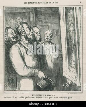 Honoré Daumier, una visita allo studio, da 'momenti difficili di vita', pubblicato in le Charivari, 28-29 marzo 1864, 'i momenti difficili di vita' (Les Moments difficile de la vie), Honoré Daumier (francese, Marsiglia 1808-1879 Valmondois), 28-29 marzo 1864, Lithograph on Image newspaper, Delteil state: 9 5/16 × 8 9/16 in. (23,7 × 21,7 cm), foglio: 11 7/8 × 11 1/8 in. (30,1 × 28,3 cm), stampe Foto Stock