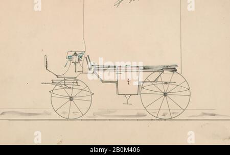 Brewster & Co., Design per Landau, no 900, Brewster & Co. (American, New York), 1850–70, penna e inchiostro nero, acquerello e gouache, foglio: 6 x 8 15/16 in. (15,2 x 22,7 cm), Disegni Foto Stock