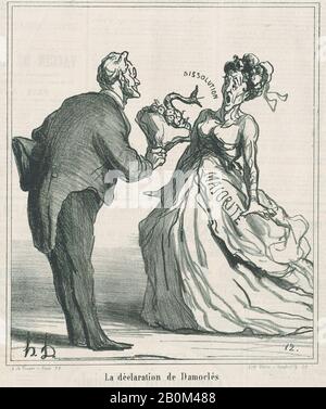 Honoré Daumier, la dichiarazione di Damocles, da 'News of the day', pubblicata in le Charivari, 25 marzo 1870, 'News of the day' (Actualités), Honoré Daumier (francese, Marsiglia 1808–1879 Valmondois), Emile Ollivier (francese, Marsiglia, 1825–1913 Saint-Gervais-les-Bains immagine, 1870, Delteil 25 marzo 1870), Deltegrafo (2 marzo 1870), Deltegrafo di Stato: 9 3/8 × 8 1/16 in. (23,8 × 20,4 cm), foglio: 11 5/16 × 11 5/16 in. (28,8 × 28,7 cm), stampe Foto Stock