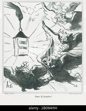 Honoré Daumier, Guarda la luce!, da 'News of the day', pubblicato in le Charivari, 5 aprile 1870, 'News of the day' (Actualités), Honoré Daumier (francese, Marsiglia 1808–1879 Valmondois), 5 aprile 1870, Lithograph on wove paper; secondo stato di due (Delteil Image), 8 × in 9. (23,8 × 20,7 cm), foglio: 14 1/8 × 10 3/8 in. (35,8 × 26,4 cm), stampe Foto Stock