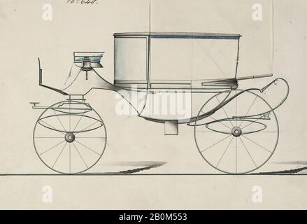 Brewster & Co., Design per Landau Clarence, no 640, Brewster & Co. (American, New York), 1850–70, penna e inchiostro nero, acquerello e gouache, foglio: 6 x 8 5/16 in. (15,2 x 21,1 cm), Disegni Foto Stock