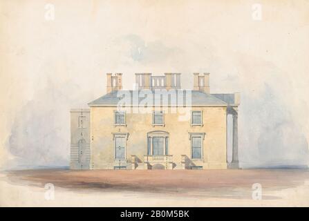 Anonimo, British, 19th secolo, Design for a Classical Country House, Side Elevation, Anonymous, British, 19th secolo, inizio 19th secolo, Watercolor e penna e inchiostro, foglio: 10 13/16 × 15 15/16 in. (27,5 × 40,5 cm Foto Stock