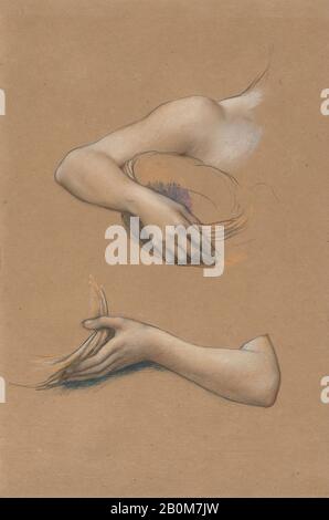 Evelyn De Morgan, Study of Arms for 'The Cadence of Autumn', Evelyn De Morgan (British, London 1855–1919 London), 1905, grafite e pastello su carta marrone, foglio: 14 13/16 × 9 15/16 in. (37,7 × 25,3 cm), Disegni Foto Stock