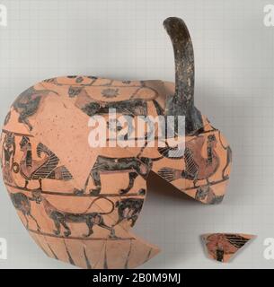 Frammenti di terracotta di un'anfora del collo (vasetto), greca, Attica, arcaica, Data 570 a.C., greca, Attica, Terracotta; figura nera, vasi Foto Stock