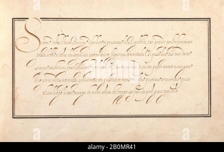 Anonimo, Calligrafico Excersize in italiano (Cursive script), Anonimo francese o fiammingo, inizio 17th secolo, penna e inchiostro nero e marrone., Totale: 6 3/4 × 11 1/16 in. (17,1 × 28,1 cm Foto Stock