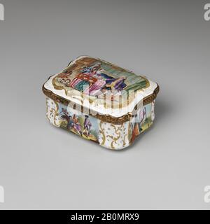 Snuffbox, British, South Staffordshire, Ca. 1770, British, South Staffordshire, rame Smaltato, Totale: 1 3/4 × 3 3/16 × 2 1/2 in. (4,4 × 8,1 × 6,4 cm), Dipinti ad Enamels Foto Stock