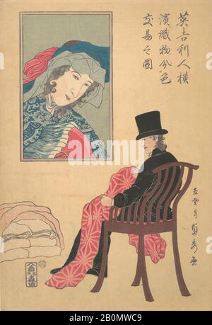 Utagawa (Gountei) Sadahide, Englishman tessuti per la cernita, Giappone, periodo Edo (1615–1868), Utagawa (Gountei) Sadahide (giapponese, 1807–1878/79), 2nd mese, 1861, Giappone, stampa di blocchi di legno policromi; inchiostro e colore su carta, immagine: 14 1/4 x 9 3/4 in. (36,2 x 24,8 cm), stampe Foto Stock