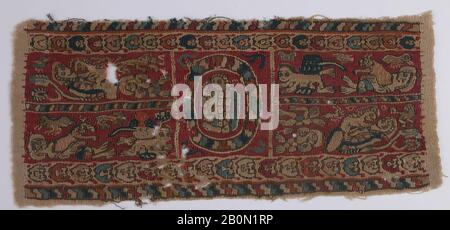 Frammento di una banda, Frammento, 6th-7th secolo, Attribuito all'Egitto, lana; tessitura arazzo, H.11 in. (27,9 cm), W. 4 3/4 in. (12,1 cm), Textiles Foto Stock