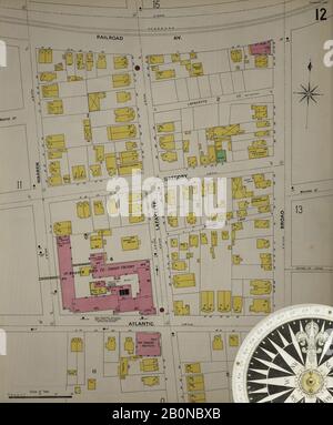 Immagine 13 Della Mappa Sanborn Fire Insurance Di Bridgeport, Fairfield County, Connecticut. 1898. 75 fogli. Bound, America, mappa stradale con una bussola Del Xix Secolo Foto Stock