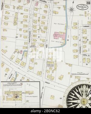 Immagine 12 Della Mappa Sanborn Fire Insurance Di Danbury, Fairfield County, Connecticut. Gen 1889. 12 fogli, America, mappa stradale con una bussola Del Xix Secolo Foto Stock