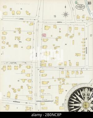 Immagine 18 Della Mappa Sanborn Fire Insurance Di Danbury, Fairfield County, Connecticut. Ott 1897. 19 foglio(i), America, mappa stradale con una bussola Del Xix Secolo Foto Stock