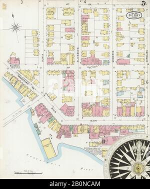 Immagine 5 Della Mappa Sanborn Fire Insurance Di Derby, New Haven County, Connecticut. Nov 1896. 15 fogli. Include Shelton, America, mappa stradale con una bussola Del Xix Secolo Foto Stock