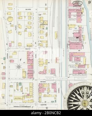 Immagine 9 Della Mappa Sanborn Fire Insurance Di Derby, New Haven County, Connecticut. Nov 1896. 15 fogli. Include Shelton, America, mappa stradale con una bussola Del Xix Secolo Foto Stock