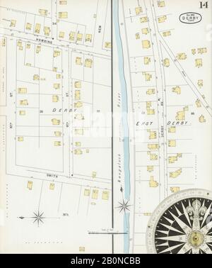 Immagine 14 Della Mappa Sanborn Fire Insurance Di Derby, New Haven County, Connecticut. Nov 1896. 15 fogli. Include Shelton, America, mappa stradale con una bussola Del Xix Secolo Foto Stock