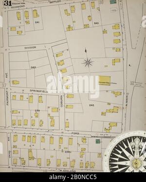 Immagine 32 Della Mappa Sanborn Fire Insurance Di Brockton, Plymouth County, Massachusetts. 1893. 52 fogli. Bound, America, mappa stradale con una bussola Del Xix Secolo Foto Stock