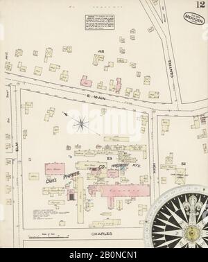 Immagine 12 Della Mappa Sanborn Fire Insurance Di Meriden, New Haven County, Connecticut. Ago 1884. 14 fogli, America, mappa stradale con una bussola Del Xix Secolo Foto Stock