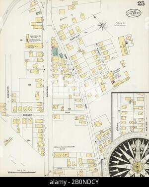 Immagine 25 Della Mappa Sanborn Fire Insurance Di Everett, Middlesex County, Massachusetts. Giu 1897. 27 fogli, America, mappa stradale con una bussola Del Xix Secolo Foto Stock