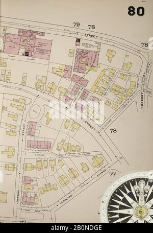 Immagine 40 Della Mappa Sanborn Fire Insurance Di Boston, Contea Di Suffolk, Massachusetts. Vol. 3, 1888. 81 fogli. Include Roxbury, West Roxbury, Parti Di Brighton, Brookline. Piastre a doppia pagatura numerate 62-100. Bound, America, mappa stradale con una bussola Del Xix Secolo Foto Stock