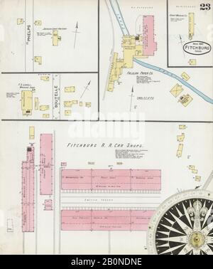 Immagine 23 Della Mappa Sanborn Fire Insurance Da Fitchburg, Worcester County, Massachusetts. Mar 1892. 23 fogli, America, mappa stradale con una bussola Del Xix Secolo Foto Stock