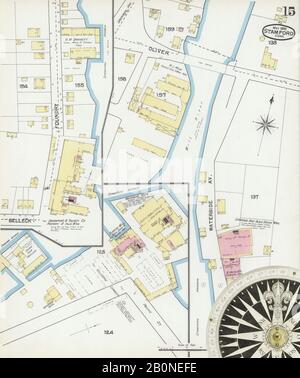 Immagine 15 Della Mappa Sanborn Fire Insurance Di Stamford, Fairfield County, Connecticut. Maggio 1892. 17 fogli, America, mappa stradale con una bussola Del Xix Secolo Foto Stock