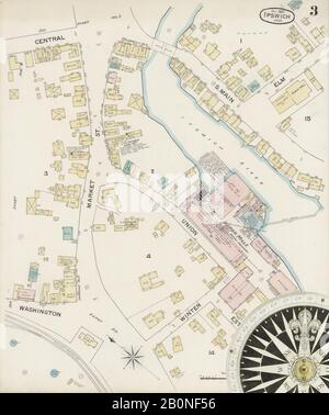 Immagine 3 Della Mappa Sanborn Fire Insurance Di Ipswich, Essex County, Massachusetts. Ott 1887. 4 fogli, America, mappa stradale con una bussola Del Xix Secolo Foto Stock