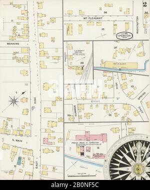 Immagine 2 Della Mappa Sanborn Fire Insurance Di Ipswich, Essex County, Massachusetts. Lug 1892. 5 fogli, America, mappa stradale con una bussola Del Xix Secolo Foto Stock