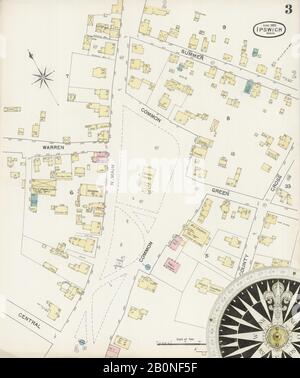 Immagine 3 Della Mappa Sanborn Fire Insurance Di Ipswich, Essex County, Massachusetts. Lug 1892. 5 fogli, America, mappa stradale con una bussola Del Xix Secolo Foto Stock