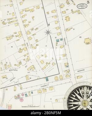 Immagine 5 Della Mappa Sanborn Fire Insurance Di Ipswich, Essex County, Massachusetts. Lug 1892. 5 fogli, America, mappa stradale con una bussola Del Xix Secolo Foto Stock