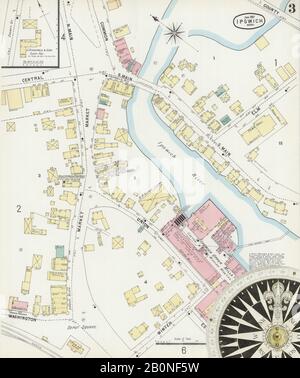 Immagine 3 Della Mappa Sanborn Fire Insurance Di Ipswich, Essex County, Massachusetts. Jan 1897. 6 fogli, America, mappa stradale con una bussola Del Xix Secolo Foto Stock