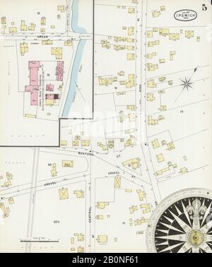 Immagine 5 Della Mappa Sanborn Fire Insurance Di Ipswich, Essex County, Massachusetts. Jan 1897. 6 fogli, America, mappa stradale con una bussola Del Xix Secolo Foto Stock