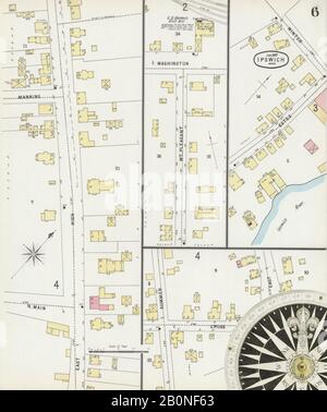 Immagine 6 Della Mappa Sanborn Fire Insurance Di Ipswich, Essex County, Massachusetts. Jan 1897. 6 fogli, America, mappa stradale con una bussola Del Xix Secolo Foto Stock