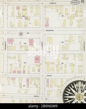 Immagine 16 Della Mappa Sanborn Fire Insurance Di Bangor, Penobscot County, Maine. Dic 1889. 20 fogli, America, mappa stradale con una bussola Del Xix Secolo Foto Stock