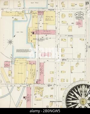 Immagine 13 Della Mappa Sanborn Fire Insurance Da Milford, Worcester County, Massachusetts. Nov 1897. 13 fogli. Include Hopedale, America, mappa stradale con una bussola Del Xix Secolo Foto Stock