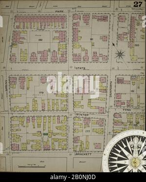 Immagine 27 Della Mappa Sanborn Fire Insurance Di Portland, Cumberland County, Maine. 1886. 35 fogli. Bound, America, mappa stradale con una bussola Del Xix Secolo Foto Stock