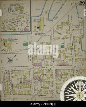 Immagine 29 Della Mappa Sanborn Fire Insurance Di Portland, Cumberland County, Maine. 1886. 35 fogli. Bound, America, mappa stradale con una bussola Del Xix Secolo Foto Stock