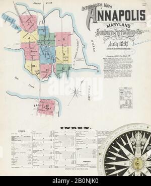 Immagine 1 Della Mappa Sanborn Fire Insurance Di Annapolis, Contea Di Anne Arundel, Maryland. Lug 1897. 13 fogli, America, mappa stradale con una bussola Del Xix Secolo Foto Stock