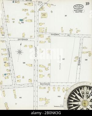 Immagine 19 Della Mappa Sanborn Fire Insurance Di Revere, Contea Di Suffolk, Massachusetts. Ott 1891. 19 fogli. Include Winthrop, America, mappa stradale con una bussola Del Xix Secolo Foto Stock
