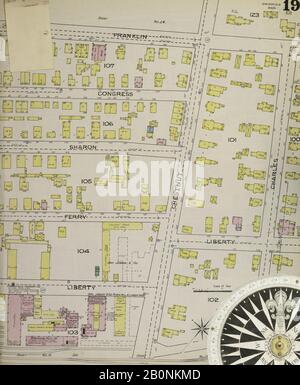 Immagine 19 Della Mappa Sanborn Fire Insurance Da Springfield, Hampden County, Massachusetts. 1886. 35 fogli. Bound, America, mappa stradale con una bussola Del Xix Secolo Foto Stock