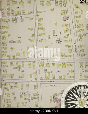 Immagine 29 Della Mappa Sanborn Fire Insurance Da Springfield, Hampden County, Massachusetts. 1886. 35 fogli. Bound, America, mappa stradale con una bussola Del Xix Secolo Foto Stock