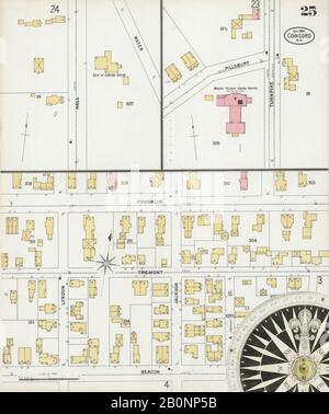 Immagine 25 Della Mappa Sanborn Fire Insurance Di Concord, Merrimack County, New Hampshire. Ott 1899. 34 fogli, America, mappa stradale con una bussola Del Xix Secolo Foto Stock