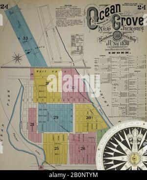 Immagine 25 Della Mappa Sanborn Fire Insurance Dal New Jersey Coast, New Jersey Coast, New Jersey. 1890 Vol. 4. 42 fogli. Include Anglesea, Avalon, Cape May, Cape May Point, Holly Beach City, Mount Vernon, New Mount Vernon, Ocean City, Sea Isle City, Shellingers Landing, West Cape May, Wildwood Beach. Bound, America, mappa stradale con una bussola Del Xix Secolo Foto Stock