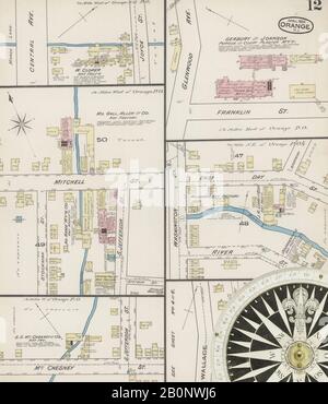 Immagine 12 Della Mappa Sanborn Fire Insurance Di Orange, Essex County, New Jersey. Apr 1885. 12 fogli, America, mappa stradale con una bussola Del Xix Secolo Foto Stock