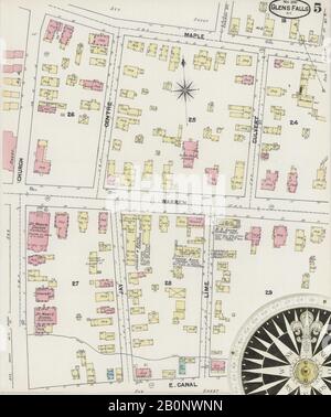 Immagine 5 Della Mappa Sanborn Fire Insurance Da Glens Falls, Warren County, New York. Nov 1890. 14 fogli, America, mappa stradale con una bussola Del Xix Secolo Foto Stock