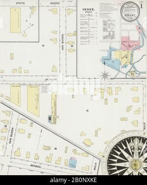 Immagine 1 Della Mappa Sanborn Fire Insurance Di Holley, Orleans County, New York. Jan 1892. 3 fogli, America, mappa stradale con una bussola Del Xix Secolo Foto Stock